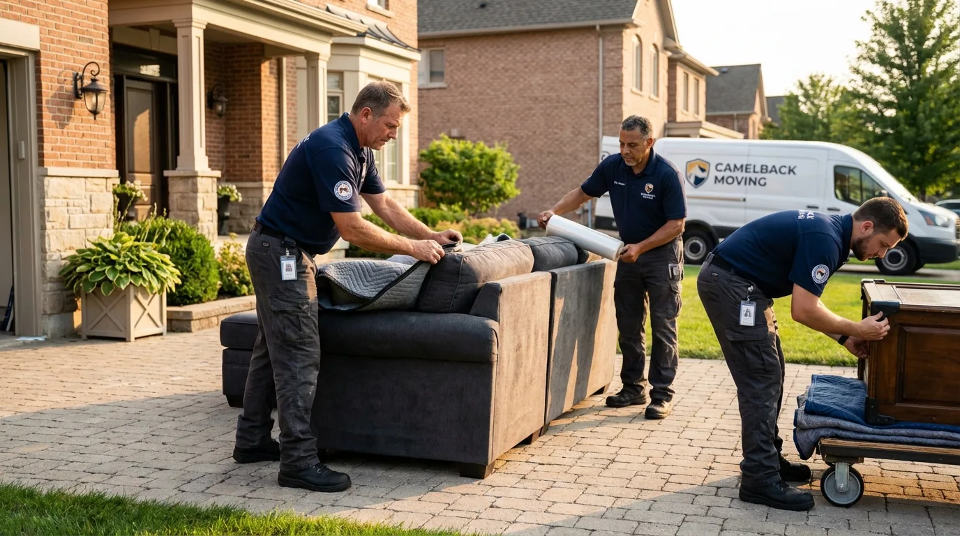 Large estate moving crew wrapping furniture in Congers, NY
