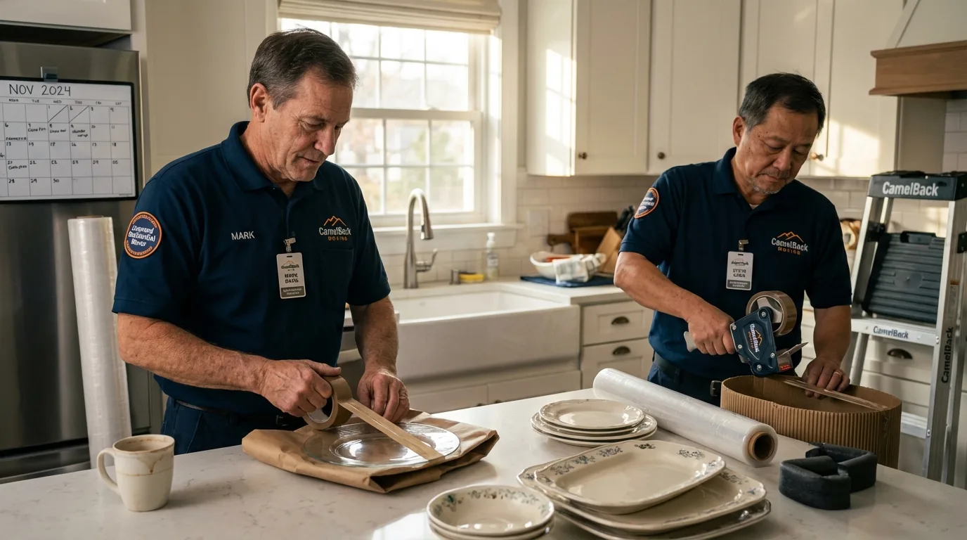 Professional crew packing kitchen dishware in Congers, NY